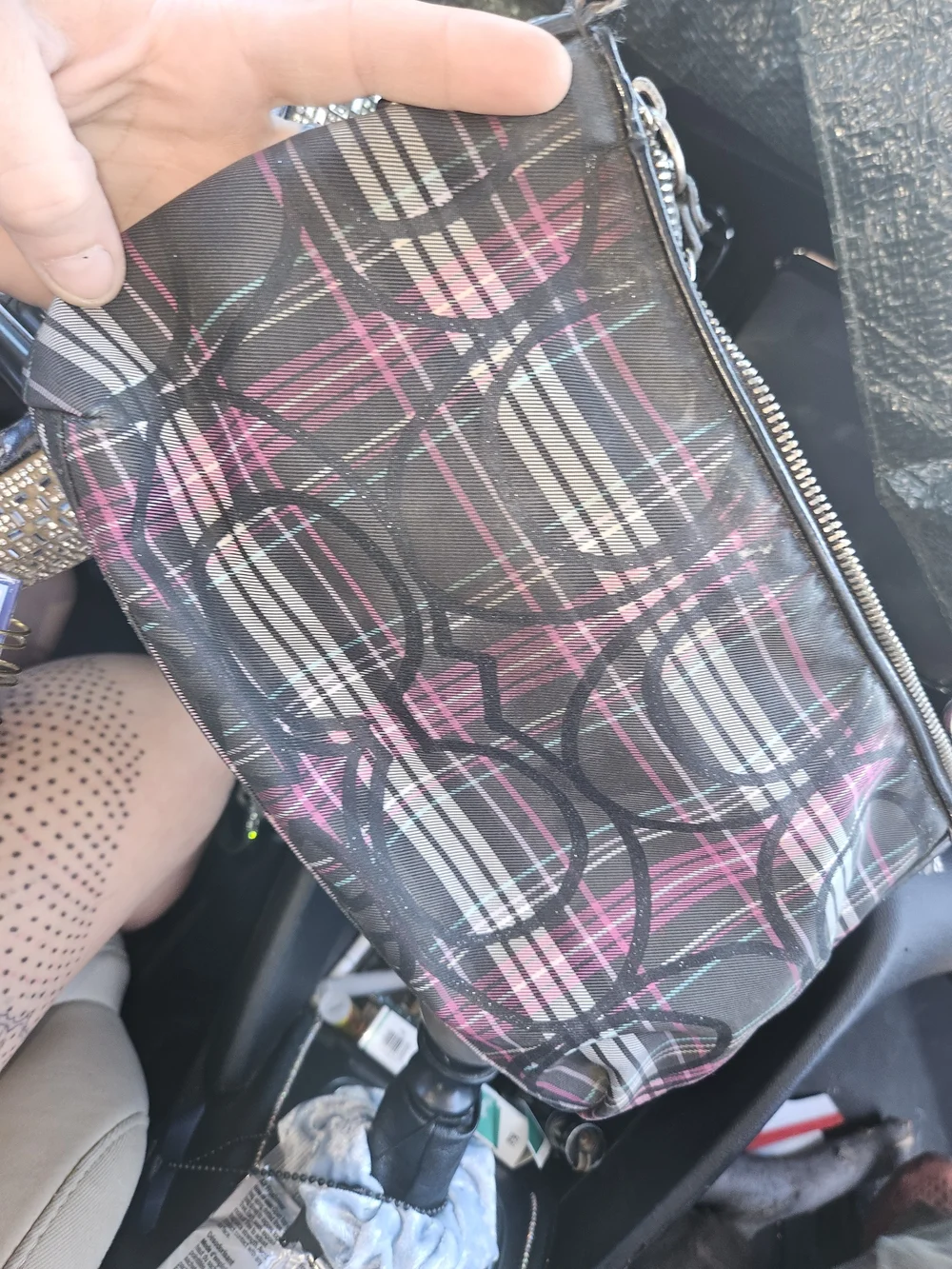 Coach Black and Pink Plaid Signature Crossbody